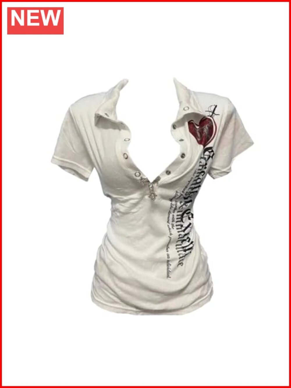 Vintage Y2K Polo Print Slim Tee Goth Punk Grunge Top